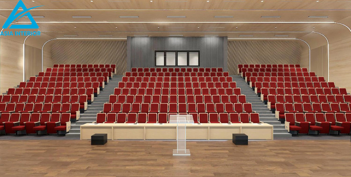 Phối cảnh 3D ghế hội trường kotobuki sea tầng 5 với tông màu đỏ kết hợp vàng