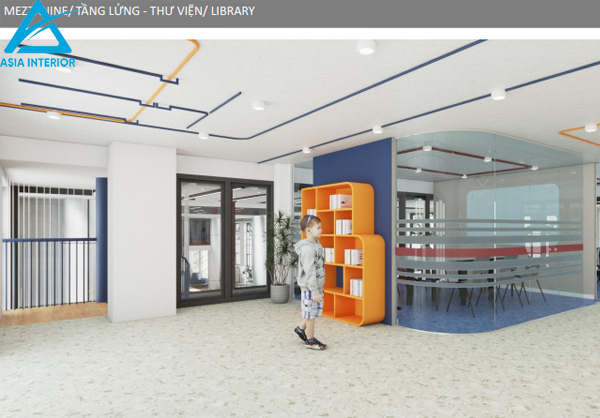 Giá sách chữ B Thư viện tầng lửng trường liên cấp quốc tế thăng long