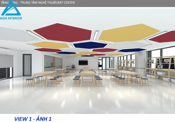 Phối cảnh 3D trung tâm nghệ thuật tầng lửng trường liên cấp quốc tế thăng long